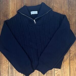 Officine Generale women’s sweater wool Navy blue Half-Zip Cable Knit size med